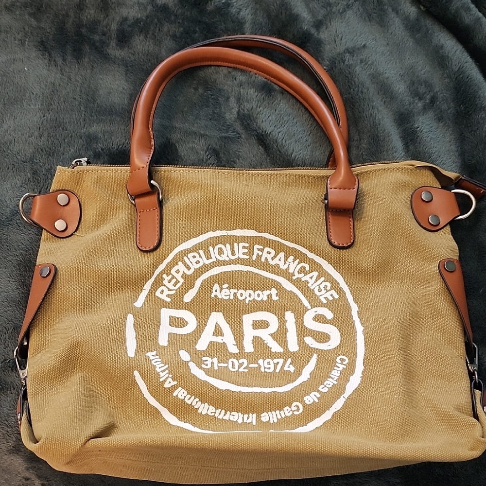 Brown Canvas Tote Bag with Leather Handles